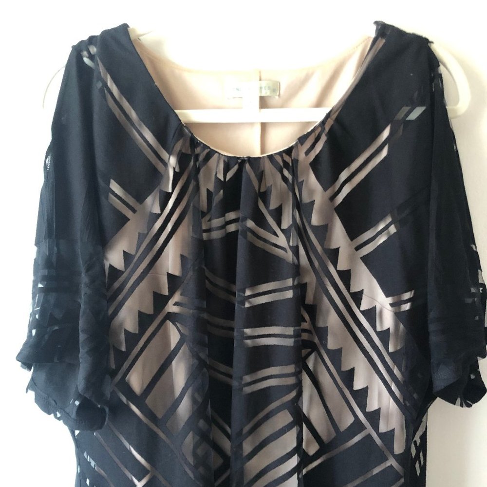 London Times Black Nude Geometric Formal Mini Dress, Size 4